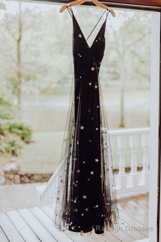 Black Tulle Gold Star Wedding Dress. Fashion Prom Gown Main image