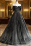 Black Tulle Gradient Long Party Dress With Beadings, Black Evening Dress Prom Dress