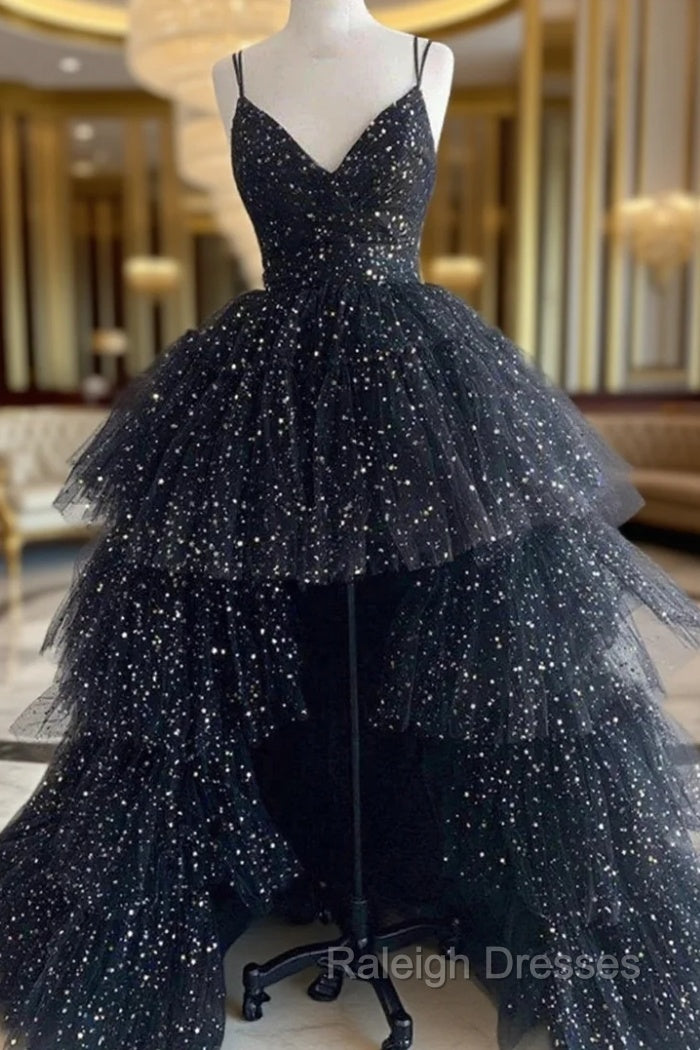 Black Tulle  Spaghetti Straps Prom Dress