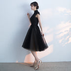 Black Tulle Homecoming Dress With High Neckline, Black Short Party Dress Prom Dress