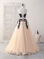 Black Tulle Lace Applique Long Prom Dress, Black Evening Dress