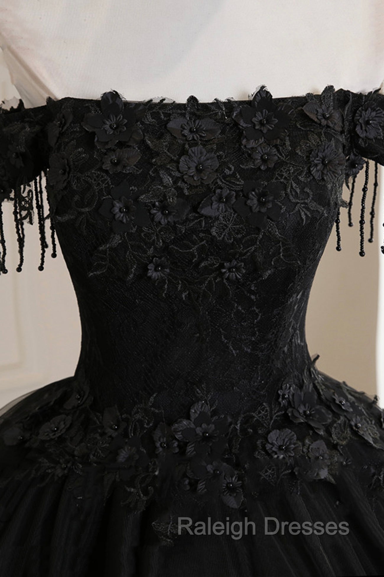 Black Tulle Lace Long Prom Dress, Black A-Line Evening Gown