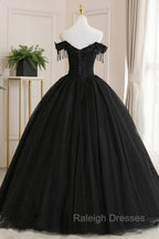 Black Tulle Lace Long Prom Dress, Black A Line Prom Gowns