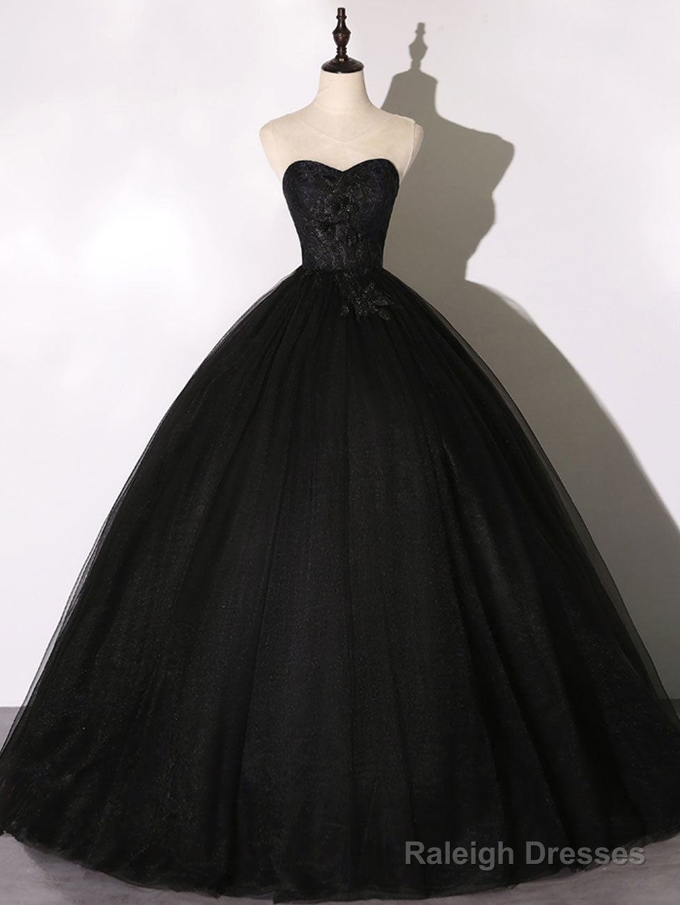 Black Tulle Lace Long Prom Dress, Black Lace Sweet 16 Dress Main image