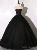 Black Tulle Lace Long Prom Dress, Black Lace Sweet 16 Dress