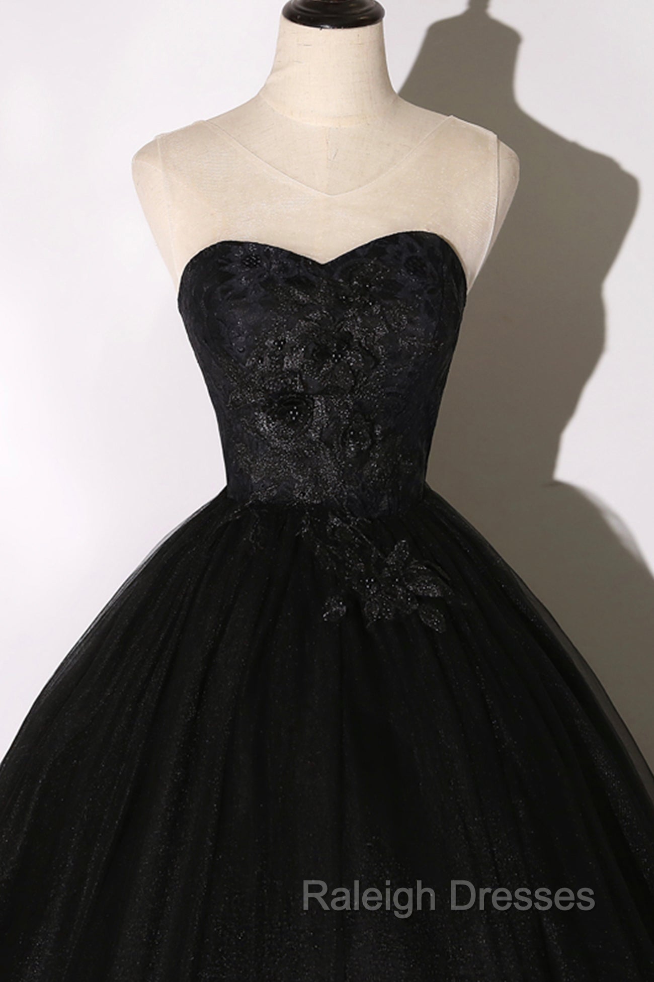 Black Tulle Lace Long Prom Dress, Black Scoop Neckline Evening Party Dress Secondary image