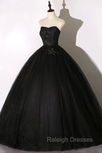 Black Tulle Lace Long Prom Dress, Black Scoop Neckline Prom Prom Dress