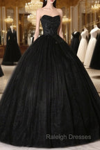 Black Tulle Lace Long Prom Dress, Black Scoop Neckline Prom Prom Dress