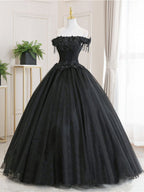 Black Tulle Lace Long Formal Prom Dress, Black Tulle Lace Prom Dress