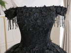 Black Tulle Lace Long Formal Prom Dress, Black Tulle Lace Prom Dress