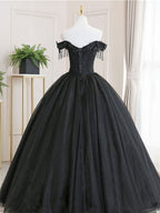 Black Tulle Lace Long Formal Prom Dress, Black Tulle Lace Prom Dress