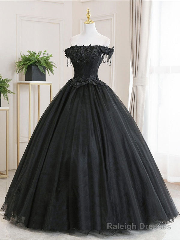 Black Tulle Lace Long Prom Dress, Black Tulle Lace Evening Dress