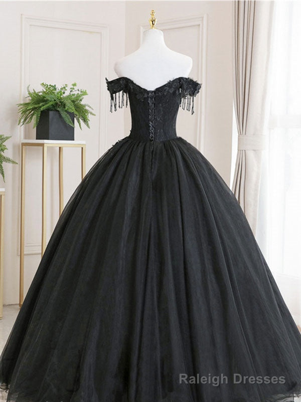 Black Tulle Lace Long Prom Dress, Black Tulle Lace Evening Dress