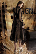 Black Tulle Lace Short Dress, Black Lace Homecoming Dress