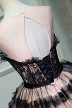 Black Tulle Lace Short Prom Dress, A Line Black Homecoming Dress