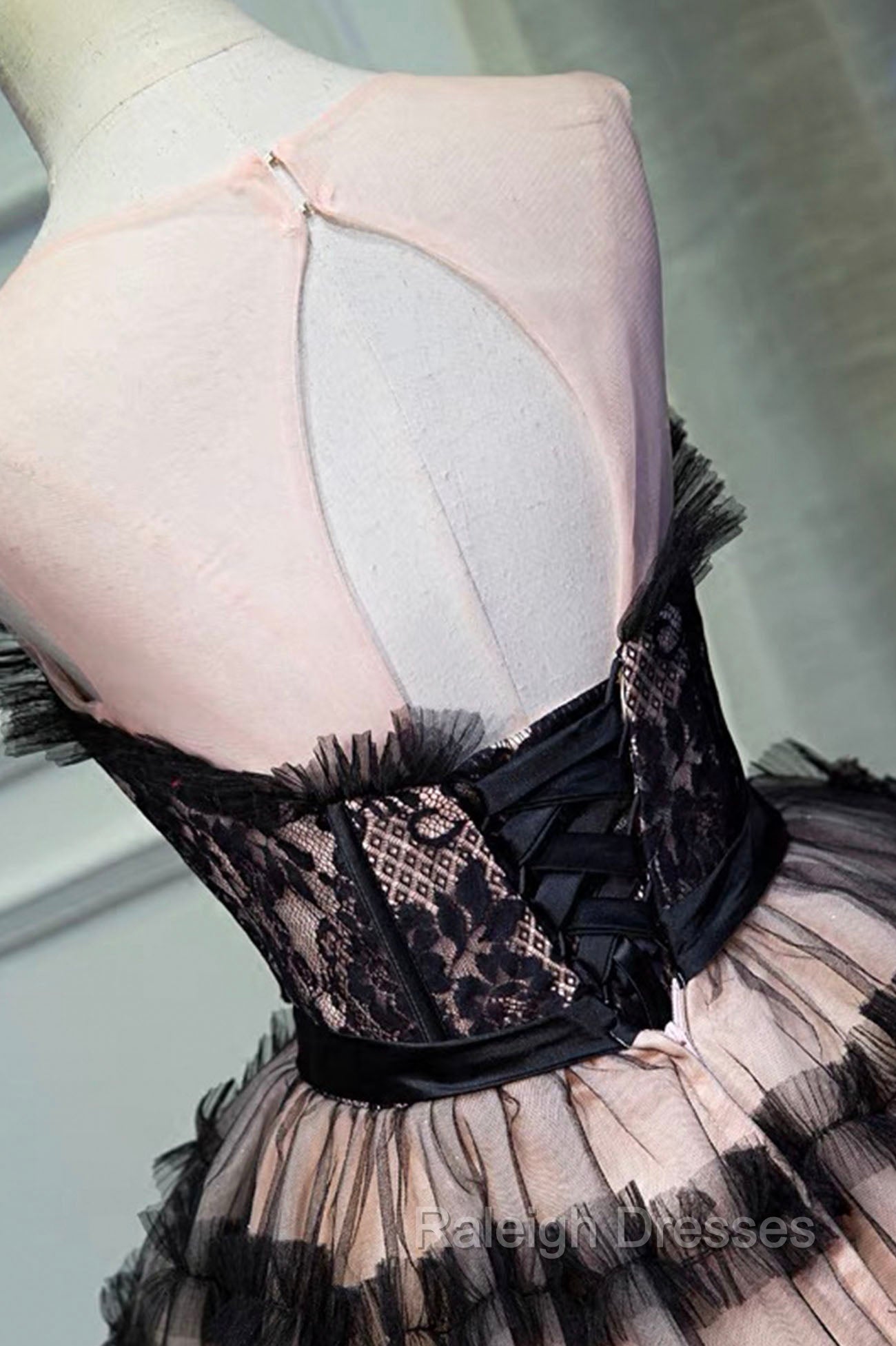 Black Tulle Lace Short Prom Dress, A Line Black Homecoming Dress