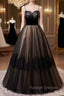 Black Tulle Lace Spaghetti Straps Prom Dress