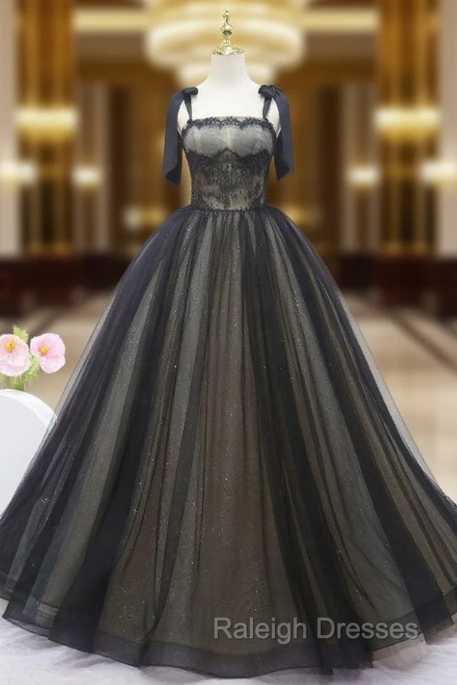 Black Tulle Lace Straps Prom Dress Main image