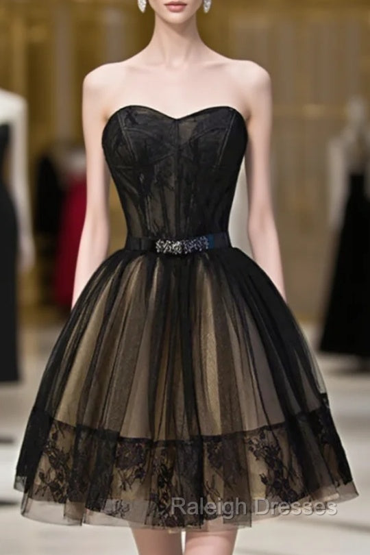 Black Tulle Lace Sweetheart Homecming Dress Main image