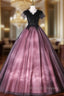 Black Tulle Lace V-neck Beading Quinceanera Dress