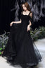 Black Tulle Long A-Line Evening Dress, Black Sweetheart Neck Prom Dress
