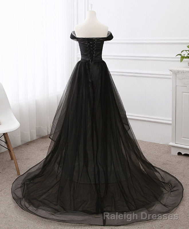 Black Tulle Long Prom Dress, Black Prom Dresses