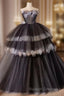 Black Tulle Long Prom Gown, Black Tulle Evening Dress