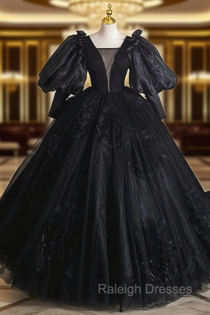 Black Tulle Long Sleeve Quinceanera Dress Main image