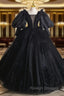 Black Tulle Long Sleeve Quinceanera Dress