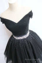 Black Tulle Off Shoulder Short Prom Dresses Black Homecoming Dresses