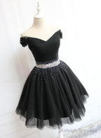 Black Tulle Off Shoulder Short Prom Dresses Black Homecoming Dresses
