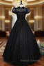 Black Tulle Puff Sleeve Prom Dress
