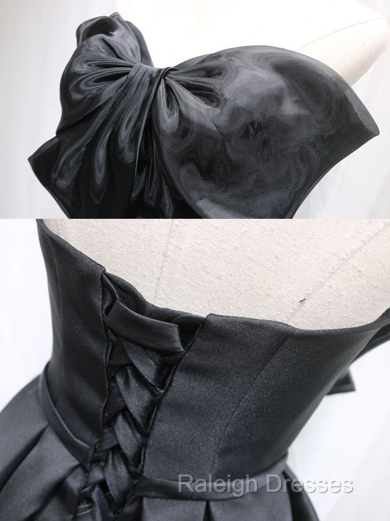 Black Tulle Satin Short Prom Dress, Black Homecoming Dress