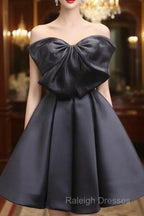 Black Tulle Satin Short Prom Dress, Black Homecoming Dress