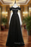Black Tulle Satin Spaghetti Straps Prom Dress
