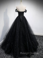 Black Tulle Sequin Long Prom Dress, Black Tulle Formal Dress