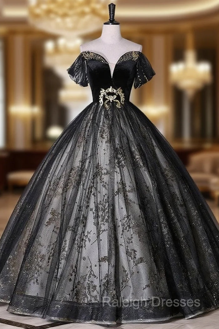 Black Tulle Sequins Beading Quinceanera Dress