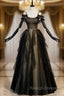 Black Tulle Sequins Beading Spaghetti Straps Prom Dress
