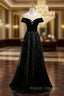 Black Tulle Sequins Cap Sleeve Prom Dress