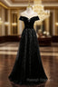 Black Tulle Sequins Cap Sleeve Prom Dresses
