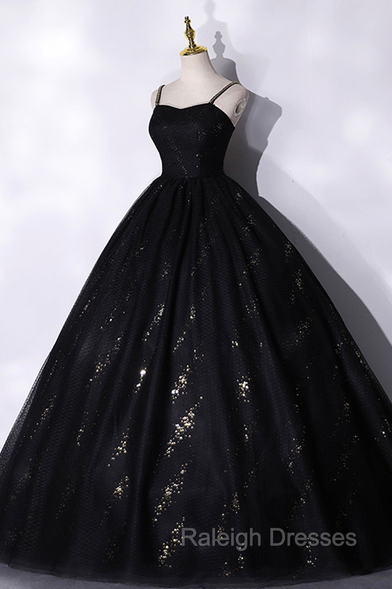 Black Tulle Sequins Long Prom Dress, Black Spaghetti Straps Evening Dress Secondary image