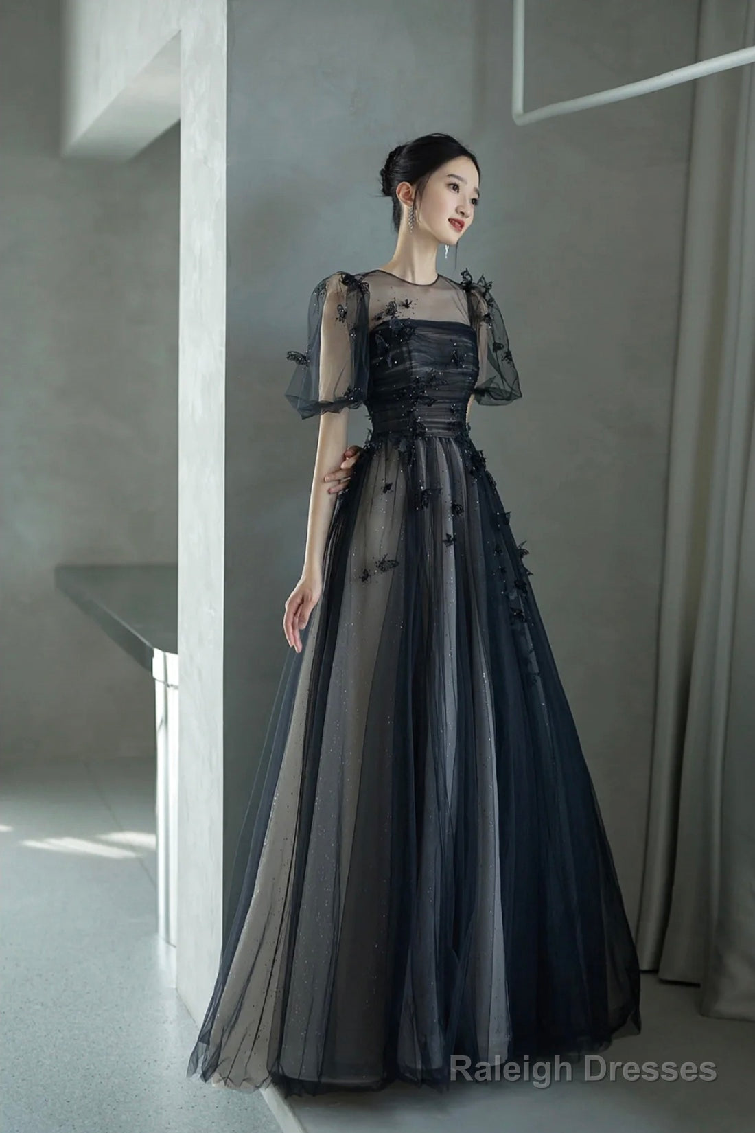 Black Tulle Sequins Long Prom Dress, Lovely A-Line Evening Party Dress Secondary image