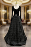Black Tulle Sequins Long Sleeve Prom Dress