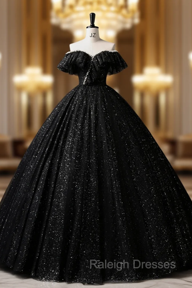 Black Tulle Sequins Off the Shoulder Quinceanera Dress Main image