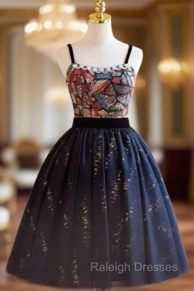 Black Tulle Sequins Print Homecoming Dress Main image