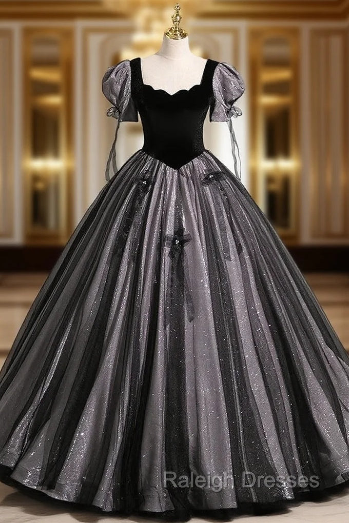 Black Tulle Sequins Square Neck Puff Sleeve Quinceanera Dress Main image