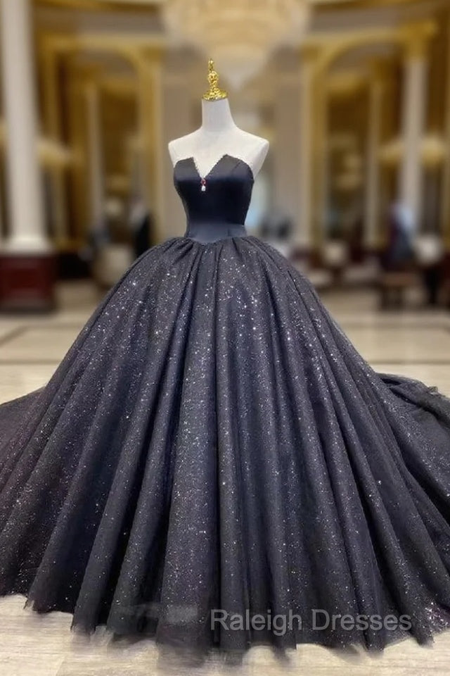 Black Tulle Sequins Strapless Wedding Dresses Main image