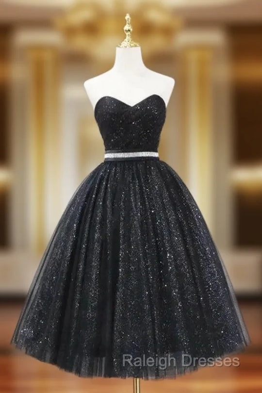 Black Tulle Sequins Sweetheart Pleats Homecoming Dress Main image