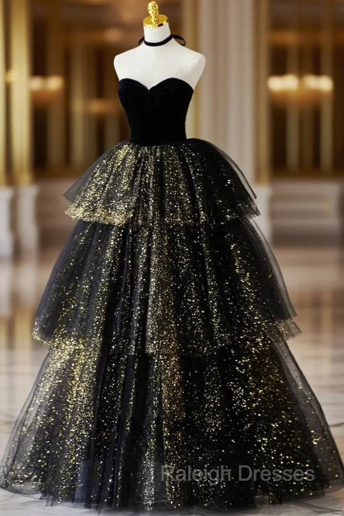 Black Tulle Sequins Velvet Sweetheart Prom Dress Main image