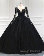 Black Tulle Sheer Neck Appliques Ball Gowns Dress